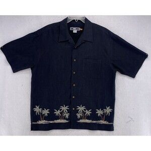 Quiksilver Edition Men’s Large Hawaiian Shirt Palm Tree Print Black Comfort Fit